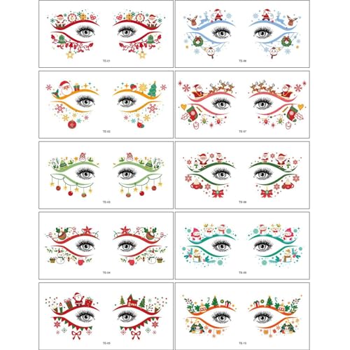 10pcs Weihnachten Eye Tatoos Aufkleber Für Den Urlaub Fun Einfache Anwendung Und Entfernung Sicherer Temporärer Für Alle Age Festival Eye Tatoos von Watreketal