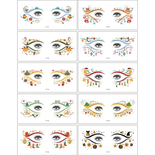 10pcs Weihnachten Eye Tatoos Aufkleber Für Den Urlaub Fun Einfache Anwendung Und Entfernung Sicherer Temporärer Für Alle Age Festival Eye Tatoos von Watreketal