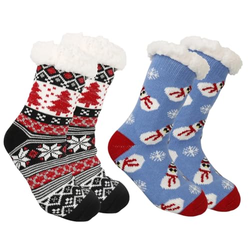 2 Paare Weihnachtsliedfuzzy Slipper Socken Für Frauen Winter Warmes Weiches Fleece Mit Nonslip Grippers Wärmeboden Warmes Fleece Futter von Watreketal