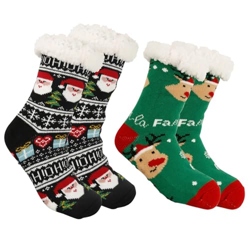 2 Paare Weihnachtsliedfuzzy Slipper Socken Für Frauen Winter Warmes Weiches Fleece Mit Nonslip Grippers Wärmeboden Warmes Fleece Futter von Watreketal
