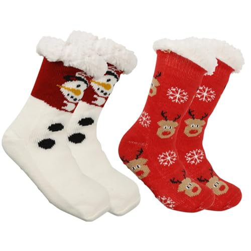 2 Paare Weihnachtsliedfuzzy Slipper Socken Für Frauen Winter Warmes Weiches Fleece Mit Nonslip Grippers Wärmeboden Warmes Fleece Futter von Watreketal