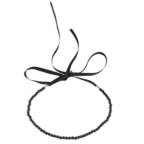 Elegante Bowknot Halshökchen Imitation Perlenkette Langes Schwarzes Band Bögen Schlüsselbein Ketten Juwely Perfekt Für Hochzeitsfeier Qualität Schwarzes Band Halskette von Watreketal