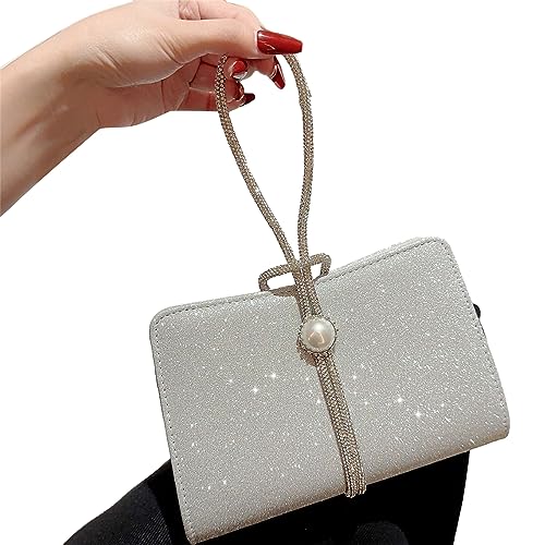 Frauenabendtasche Kleine Kupplung Geldbeutel Glitzer Abend Handtasche Crossbody Geldbörse Hochzeit Handtasche Kleine Ketten Schulter Für Frauen Silber Weiß Gold von Watreketal