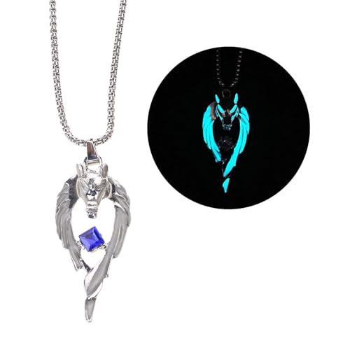 Glühende Halskette Luminöser Wolf Anhänger Vintage Halsketten Unisex Schmuck Leuchtet Dunklen Leuchtenden Für Männer Frauen Wolf Leuchtend Mädchen von Watreketal