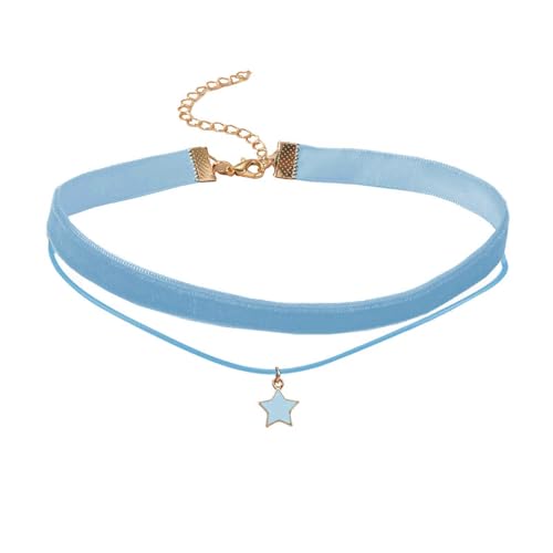 Gotische Doppelschichten Samt Choker Kette Frauen Halskette Star Form Pendellanhänger Mode Kragen Punkschmuck Zwei Reihen Mode Halskragen Accessoire Geburtstagsgeschenk von Watreketal