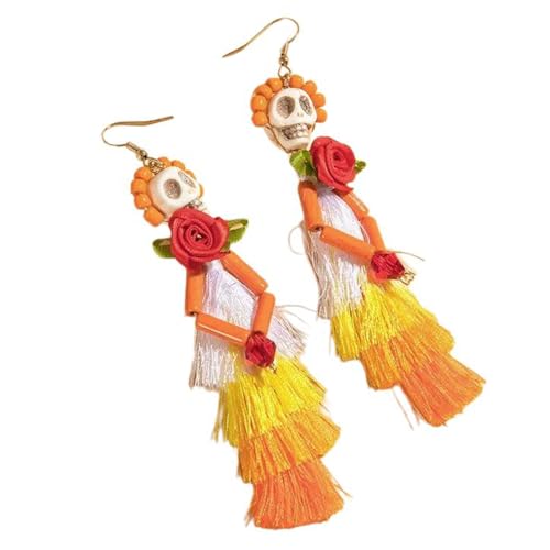 Halloween Schädel Drop Ohrringe Mit Rosenblumen Und Quasten Für Frauen Party Schmuck von Watreketal