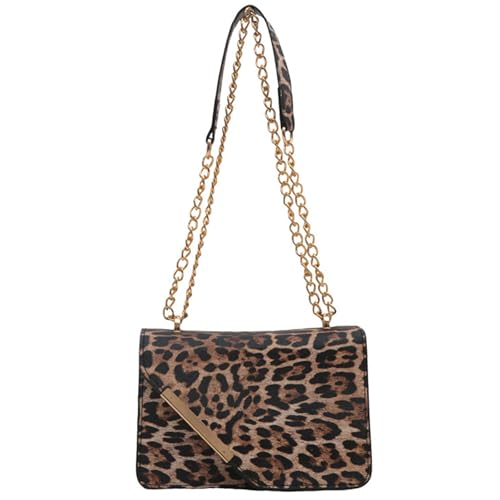 Leoparden Print Umhängetasche Modische Kette Crossbody PU Leder Unterarm Geldbeutel Satchel Handtasche Für Trendige Frauen Einzigartige Kettenkreuzbody von Watreketal