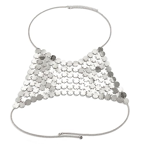 Mode Runde Paillettenrückenless Tanktops Für Frauen Funkle Hohles Outfit Bra Tops Club Festival Party Mesh Body Kette von Watreketal