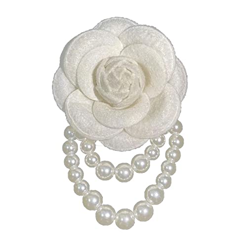 Nachahmungswolle Stoff Kamellien Blumen Brosche Stifte Handgefertigte Lady Pearl Quaste Quastel Broschen Corsage Kleidung Schmuck Geschenk Stoff Broschen Für Frauen von Watreketal