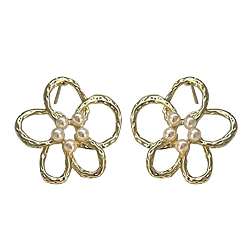 Pearls Mit Besetzten Perlen Hohlen Blumenstollen Ohrring Party Schmuck Geschenk Ohrring Ohrohr Ohrohrschmuck Kupfermaterial Für Mädchen Hohl Blumenohrringe von Watreketal