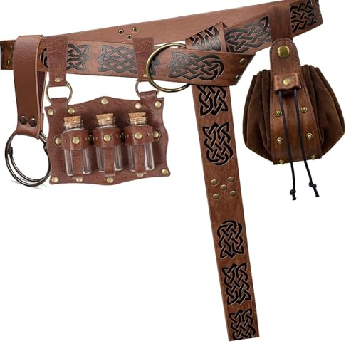 Retro PU Leder Tailentasche 4pcs Set EIN Verstellbarer Gürtelstock Keyring & Köcher Für Festivals Reisen Täglich Wandercampingbeutel von Watreketal