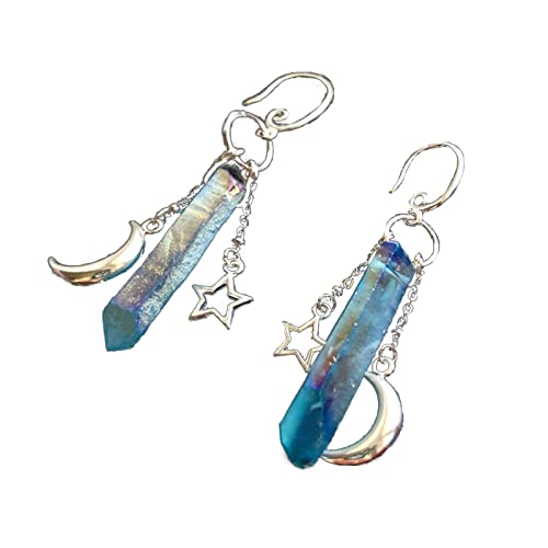 Rohkristallmond Und Sterne Ohrringe Mit Dangle Witch Schmuck Himmlische Heilung Quarz Handgefertigt von Watreketal