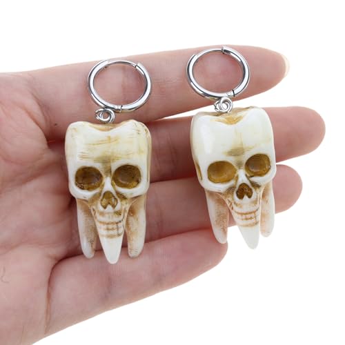 Stilvolle Handgefertigte Robuste Harzschädel Zahnohrringe Gothic von Watreketal