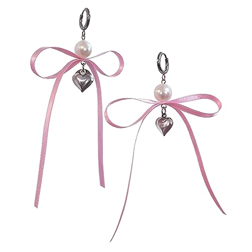 Süßer Perle Herz Anhänger Ohrringe Ribbon Bowknot Dangle Ohr Hooks Mode Drop Valentinstag Schmuck Fashion Drop Ohrringe von Watreketal