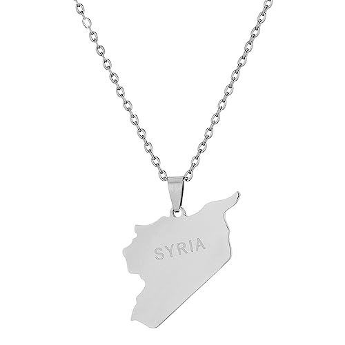 Syrienkarte Halskette Gold Silber Syrer Anhänger Halsheilkarken Schlössine Kette Für Frauen Teenager Friedensliebhaber Schmuck Geschenk Syrien Karte Halskette von Watreketal