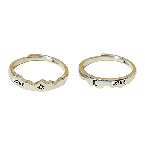 Watreketal 2pcs Minimalistische Eheringliebhaber Offene Verstellbare Ringe Sonnenmond Muster Unregelmäßige Kanten Finger Geburtstagsgeschenk Frauen Minimalistische Hochzeit Für Frauen von Watreketal
