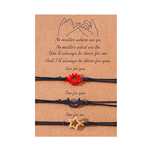 Watreketal 3pcs Mode Sun Moon Star Armband Versprechen Passende Armbänder Freundschaft Schmuck Verstellbare Handgewebte Armband Gewebte Armbänder Für Männer Frauen Teen Girls Strand String von Watreketal