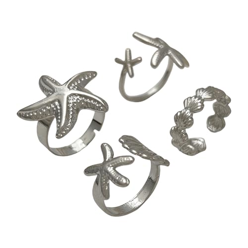 Watreketal 4piece Coastal Seesterne Offene Ringe Ein Verstellbarer Strandschmuck Für Frauen Gold Und Silber Trendy Heiße Tageszubehör Verstellbare Offene Ringe Für Frauen von Watreketal