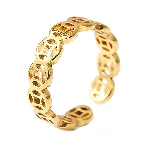 Watreketal Edelstahlring Charme Lucky Money Catcher Münzfinger Ringe Für Frauen Vintage Hollow Vielseitiger Ringschmuck Geschenk Edelstahl Ringe Männer Männer von Watreketal