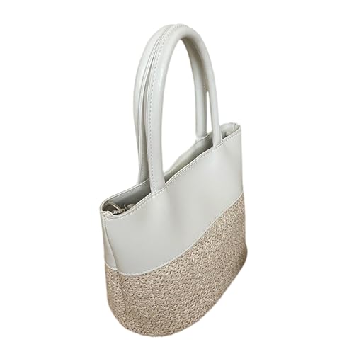 Watreketal Einzigartige Stroh Umhängetasche PU Crossbody Patchwork Urlaubsstrand Bucket Handtasche Für Modebürofrauen Eimer von Watreketal