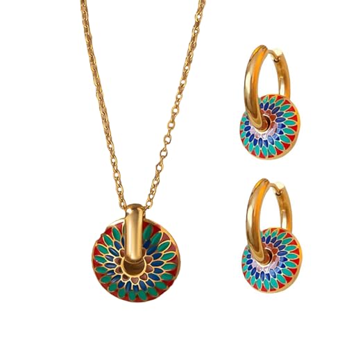 Watreketal Elegantes Vintage Blumenmuster Metallstahl Schmuckanhänger Halskette Krawattenohrringe Für Frauen Ethnisch Styled Kreative Weibliche Accessoires von Watreketal