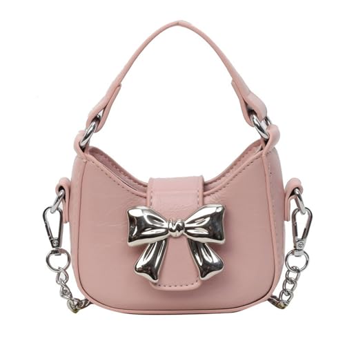 Watreketal Frauen Kettenriemen Crossbody Tasche Süße Bowknot Handtasche Schultermodien Messenger Shopping Dating Frauen PU Leder Crossbody Kette Gurt Schulter Bogenknoten Messenger von Watreketal