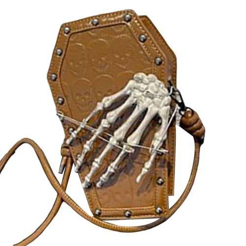Watreketal Frauen Telefontasche PU Leder Crossbody Punk Messengers Schädel Hand Schulter Halloween Slings Geldbeutel Handkreuzkörper Für Frauen Halloween Schulter Handy Rivet von Watreketal