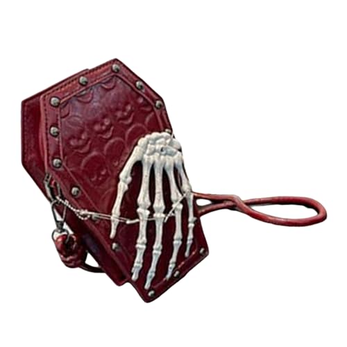 Watreketal Frauen Telefontasche PU Leder Crossbody Punk Messengers Schädel Hand Schulter Halloween Slings Geldbeutel Handkreuzkörper Für Frauen Halloween Schulter Handy Rivet von Watreketal