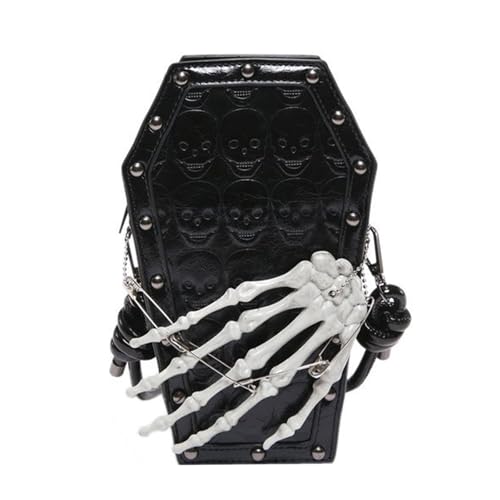 Watreketal Frauen Telefontasche PU Leder Crossbody Punk Messengers Schädel Hand Schulter Halloween Slings Geldbeutel Handkreuzkörper Für Frauen Halloween Schulter Handy Rivet von Watreketal