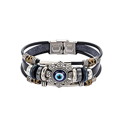Watreketal Für Böse Augen Leder Armband Mann Frau Punk Türkischer Charme Armband Schmuck Holz Perle Armreifen Für Männer Mit Mehrschichtigen Männern Perlen Blaues Auge von Watreketal