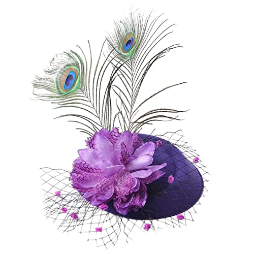 Watreketal Haarband,Fascinator-Hut im Vintage-Stil, Netz-Pfauenfederhut für Teeparty, Hochzeitskostüm, vielseitiger Pillbox-Hut, Hochzeitskopfbedeckung von Watreketal