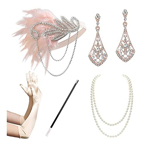 Watreketal Haarband,Flapper-Accessoires für Damen im Stil der 1920er Jahre, Kostüm-Zubehör, Roaring 20s Flapper, Stirnband, Ohrringe, Handschuhe, Halsketten-Set von Watreketal