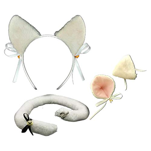 Watreketal Haarband,Haar-Accessoires mit Kätzchenohren aus Plüsch im japanischen Anime-Stil mit langem Schwanz, süßes Stirnband mit Schleife, Haarspangen, Dienstmädchen-Cosplay-Kostüm von Watreketal