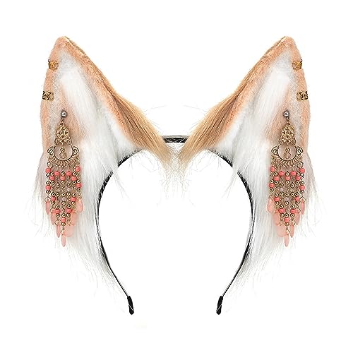 Watreketal Haarband,Haarreif in Form eines Wolfsohrs mit Cartoon-Füchsen und Fransen, Ohrring-Dekor, Haarhalter, Cosplay-Party, Kopfbedeckung für Teenager und Erwachsene von Watreketal