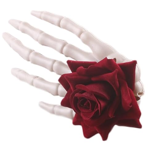 Watreketal Haarband,Halloween-Blumen-Haarspange für Frauen, große Skelett-Hand-Haarnadel, weibliche Gothic-Rose, Blumen-Seitenspange, Urlaubs-Kopfschmuck von Watreketal