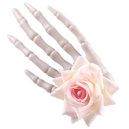 Watreketal Haarband,Halloween-Blumen-Haarspange für Frauen, große Skelett-Hand-Haarnadel, weibliche Gothic-Rose, Blumen-Seitenspange, Urlaubs-Kopfschmuck von Watreketal
