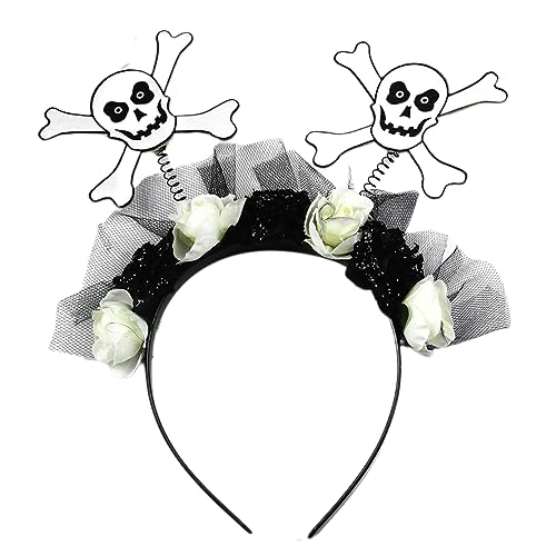 Watreketal Haarband,Halloween Totenkopf Stirnband Kostüm Blume Haarband Schmuck Cosplay Party Totenkopf Rose Kranz Stirnband von Watreketal