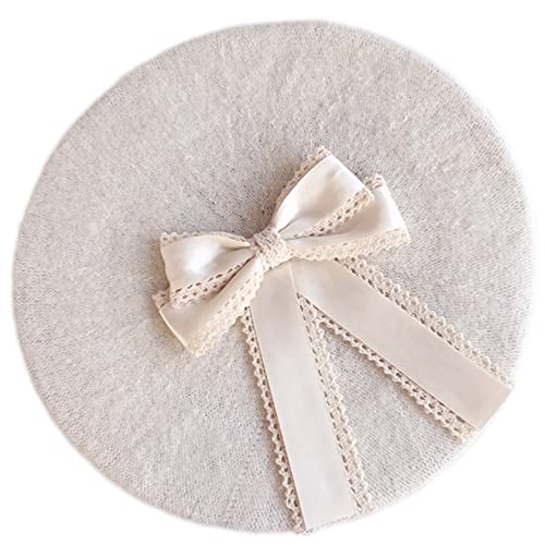 Watreketal Haarband,Herbst Winter Hut Winddicht Dicke Baskenmütze Französisch Künstler Mit Spitze Fliege Weibliche Halten Warme Feste Farbe von Watreketal