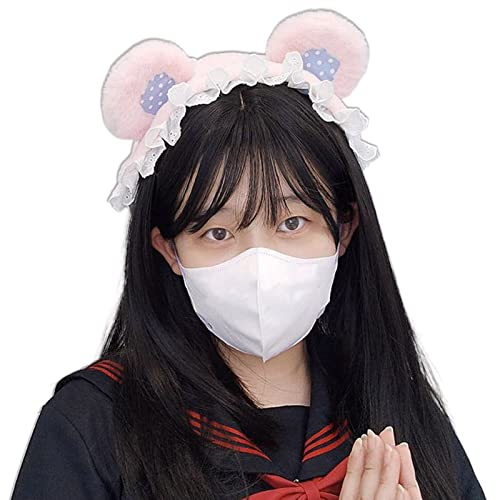 Watreketal Haarband,Karnevalsparty-Haarband für Frauen, die Fotos machen, aus plissierter Spitze, Bärenohr-Form, hübscher Haarreif für Erwachsene und Teenager von Watreketal