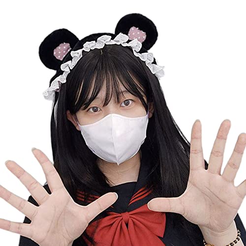 Watreketal Haarband,Karnevalsparty-Haarband für Frauen, die Fotos machen, aus plissierter Spitze, Bärenohr-Form, hübscher Haarreif für Erwachsene und Teenager von Watreketal