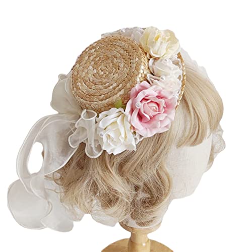 Watreketal Haarband,Leichte flache Strandhüte für Damen, faltbar, Blumendekor, lässiger Damenhut, Sonnenschutz, flache Oberseite, Reisen für die Sonne von Watreketal