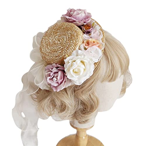 Watreketal Haarband,Leichte flache Strandhüte für Damen, faltbar, Blumendekor, lässiger Damenhut, Sonnenschutz, flache Oberseite, Reisen für die Sonne von Watreketal