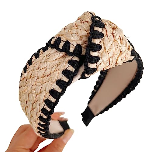 Watreketal Haarband,Mädchen Gewebte Stroh Stirnbänder Elegante Dame Kopfbedeckung Breite Haarbänder Zubehör Elegante Frühling Haarbänder Geburtstag Party von Watreketal