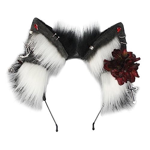 Watreketal Haarband,Punk Wolf Ohr Form Stirnband mit Blume & Ohrring Dekore Haar Hoop Erwachsene Cosplay Live Broadcast Halloween Party Kopfstück Watreketal Haarband,Punk Wolf Ohr Form Stirnband mit Blume & Ohrring Dekore Haar Hoop Erwachsene Cosplay Live Broadcast Halloween Party Kopfstück von Watreketal