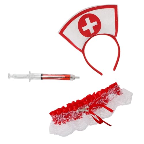 Watreketal Haarband,für kreatives Cosplay Krankenschwester Haarband Stift Stethoskop Oberschenkel Gürtel Set Cosplay Haarschmuck für Erwachsene Frauen Party Headba von Watreketal