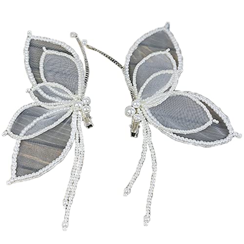 Watreketal Haarklammer,Frauen Perlen für Schmetterling Clips Gaze Haar Barrettes Große Lange Pageant Haar Zubehör Hochzeit Haar Decor Haar Seite Cli von Watreketal