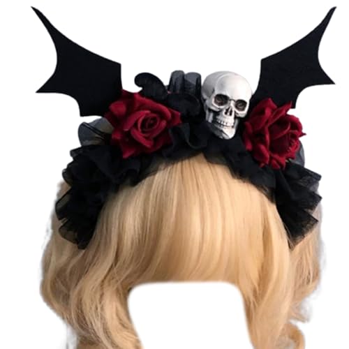 Watreketal Haarklammer,Halloween Totenkopf Rose Stirnband Schleier Stirnbänder LolitaStyle Kostüm Kopfbedeckung Party Requisiten Haarschmuck Haarreif von Watreketal