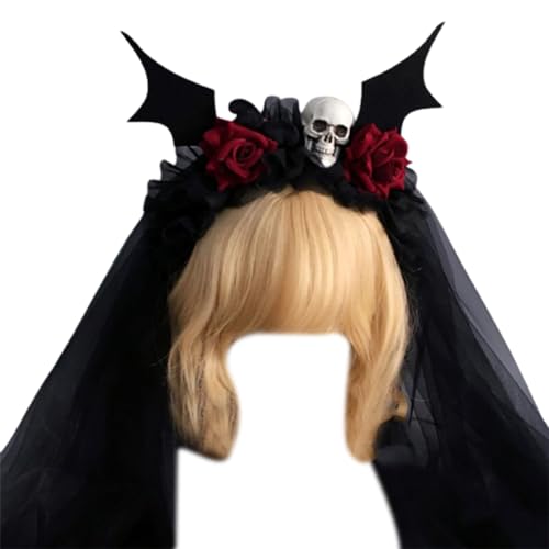 Watreketal Haarklammer,Halloween Totenkopf Rose Stirnband Schleier Stirnbänder LolitaStyle Kostüm Kopfbedeckung Party Requisiten Haarschmuck Haarreif von Watreketal