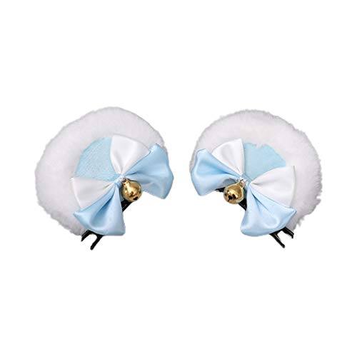 Watreketal Haarklammer,Handgemachte Faux Runde Bär Ohren Haar Clip Süße Doppel Bowknot Plüsch Tier Haarnadeln Anime Cosplay Haarspangen Haar Zubehör von Watreketal