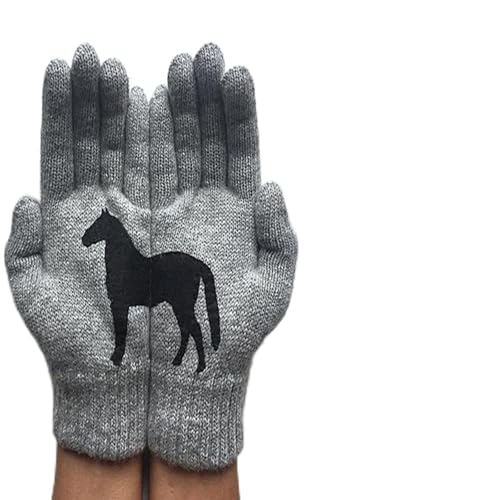 Watreketal Handschuhe,Damen Vollfingerhandschuhe Winter Niedlich Unregelmäßiges Pferd Dehnbar Gestrickte Thermohandschuhe Nachahmung Wolle Kurze Handwärmer von Watreketal